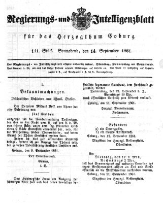 Regierungs- und Intelligenzblatt für das Herzogtum Coburg (Coburger Regierungs-Blatt) Samstag 14. September 1861