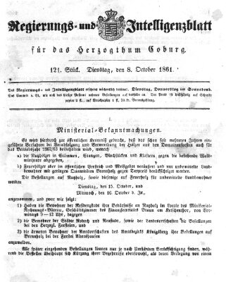 Regierungs- und Intelligenzblatt für das Herzogtum Coburg (Coburger Regierungs-Blatt) Dienstag 8. Oktober 1861