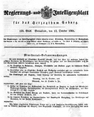 Regierungs- und Intelligenzblatt für das Herzogtum Coburg (Coburger Regierungs-Blatt) Samstag 12. Oktober 1861