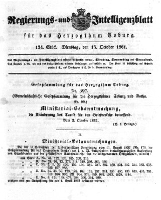 Regierungs- und Intelligenzblatt für das Herzogtum Coburg (Coburger Regierungs-Blatt) Dienstag 15. Oktober 1861