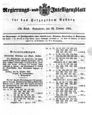 Regierungs- und Intelligenzblatt für das Herzogtum Coburg (Coburger Regierungs-Blatt) Samstag 26. Oktober 1861