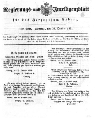 Regierungs- und Intelligenzblatt für das Herzogtum Coburg (Coburger Regierungs-Blatt) Dienstag 29. Oktober 1861