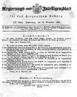 Regierungs- und Intelligenzblatt für das Herzogtum Coburg (Coburger Regierungs-Blatt) Donnerstag 14. November 1861