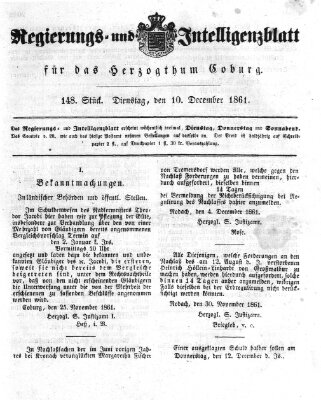 Regierungs- und Intelligenzblatt für das Herzogtum Coburg (Coburger Regierungs-Blatt) Dienstag 10. Dezember 1861