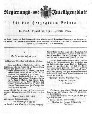 Regierungs- und Intelligenzblatt für das Herzogtum Coburg (Coburger Regierungs-Blatt) Samstag 1. Februar 1862