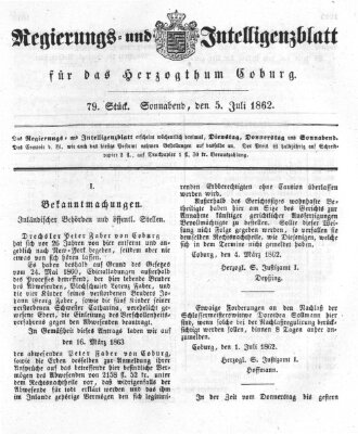 Regierungs- und Intelligenzblatt für das Herzogtum Coburg (Coburger Regierungs-Blatt) Samstag 5. Juli 1862