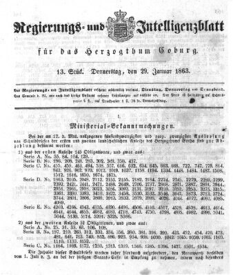 Regierungs- und Intelligenzblatt für das Herzogtum Coburg (Coburger Regierungs-Blatt) Donnerstag 29. Januar 1863