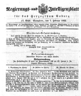 Regierungs- und Intelligenzblatt für das Herzogtum Coburg (Coburger Regierungs-Blatt) Samstag 7. Februar 1863