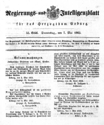 Regierungs- und Intelligenzblatt für das Herzogtum Coburg (Coburger Regierungs-Blatt) Donnerstag 7. Mai 1863