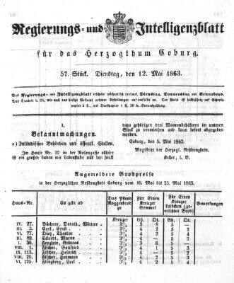 Regierungs- und Intelligenzblatt für das Herzogtum Coburg (Coburger Regierungs-Blatt) Dienstag 12. Mai 1863