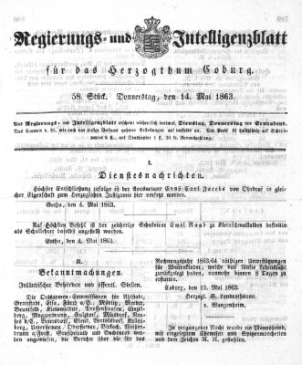 Regierungs- und Intelligenzblatt für das Herzogtum Coburg (Coburger Regierungs-Blatt) Donnerstag 14. Mai 1863