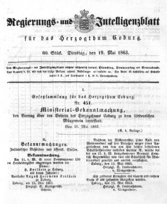 Regierungs- und Intelligenzblatt für das Herzogtum Coburg (Coburger Regierungs-Blatt) Dienstag 19. Mai 1863