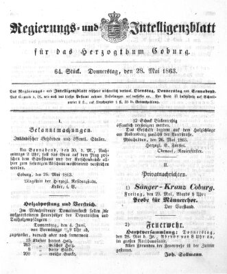 Regierungs- und Intelligenzblatt für das Herzogtum Coburg (Coburger Regierungs-Blatt) Donnerstag 28. Mai 1863