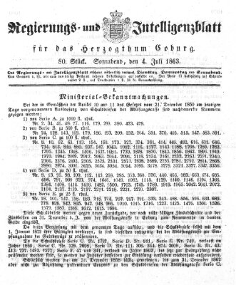 Regierungs- und Intelligenzblatt für das Herzogtum Coburg (Coburger Regierungs-Blatt) Samstag 4. Juli 1863