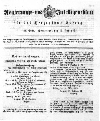 Regierungs- und Intelligenzblatt für das Herzogtum Coburg (Coburger Regierungs-Blatt) Donnerstag 16. Juli 1863