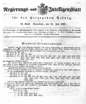 Regierungs- und Intelligenzblatt für das Herzogtum Coburg (Coburger Regierungs-Blatt) Samstag 25. Juli 1863