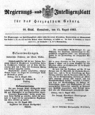 Regierungs- und Intelligenzblatt für das Herzogtum Coburg (Coburger Regierungs-Blatt) Samstag 15. August 1863