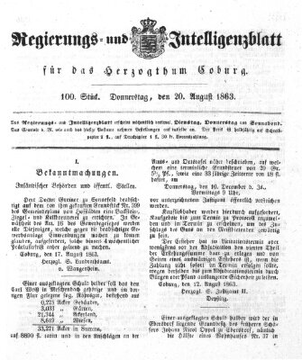 Regierungs- und Intelligenzblatt für das Herzogtum Coburg (Coburger Regierungs-Blatt) Donnerstag 20. August 1863