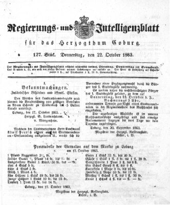 Regierungs- und Intelligenzblatt für das Herzogtum Coburg (Coburger Regierungs-Blatt) Donnerstag 22. Oktober 1863