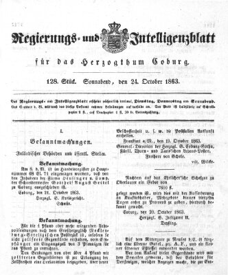 Regierungs- und Intelligenzblatt für das Herzogtum Coburg (Coburger Regierungs-Blatt) Samstag 24. Oktober 1863