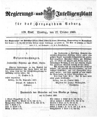 Regierungs- und Intelligenzblatt für das Herzogtum Coburg (Coburger Regierungs-Blatt) Dienstag 27. Oktober 1863