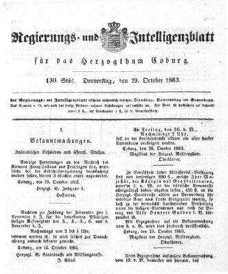 Regierungs- und Intelligenzblatt für das Herzogtum Coburg (Coburger Regierungs-Blatt) Donnerstag 29. Oktober 1863