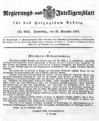 Regierungs- und Intelligenzblatt für das Herzogtum Coburg (Coburger Regierungs-Blatt) Donnerstag 26. November 1863