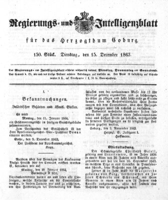 Regierungs- und Intelligenzblatt für das Herzogtum Coburg (Coburger Regierungs-Blatt) Dienstag 15. Dezember 1863