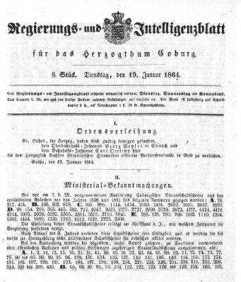 Regierungs- und Intelligenzblatt für das Herzogtum Coburg (Coburger Regierungs-Blatt) Dienstag 19. Januar 1864