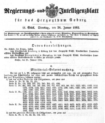 Regierungs- und Intelligenzblatt für das Herzogtum Coburg (Coburger Regierungs-Blatt) Dienstag 26. Januar 1864