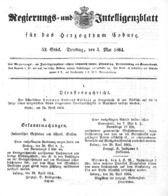 Regierungs- und Intelligenzblatt für das Herzogtum Coburg (Coburger Regierungs-Blatt) Dienstag 3. Mai 1864