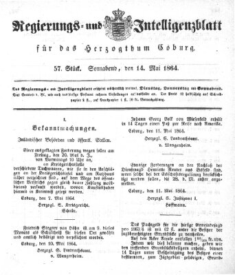 Regierungs- und Intelligenzblatt für das Herzogtum Coburg (Coburger Regierungs-Blatt) Samstag 14. Mai 1864