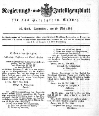 Regierungs- und Intelligenzblatt für das Herzogtum Coburg (Coburger Regierungs-Blatt) Donnerstag 19. Mai 1864