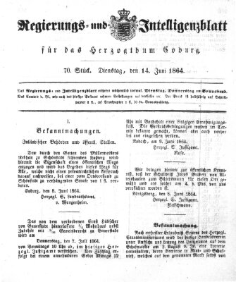 Regierungs- und Intelligenzblatt für das Herzogtum Coburg (Coburger Regierungs-Blatt) Dienstag 14. Juni 1864