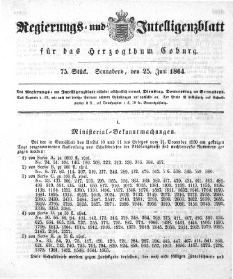 Regierungs- und Intelligenzblatt für das Herzogtum Coburg (Coburger Regierungs-Blatt) Samstag 25. Juni 1864