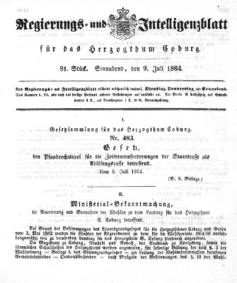 Regierungs- und Intelligenzblatt für das Herzogtum Coburg (Coburger Regierungs-Blatt) Samstag 9. Juli 1864