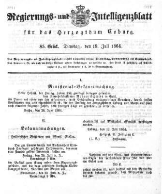 Regierungs- und Intelligenzblatt für das Herzogtum Coburg (Coburger Regierungs-Blatt) Dienstag 19. Juli 1864