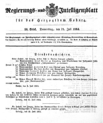 Regierungs- und Intelligenzblatt für das Herzogtum Coburg (Coburger Regierungs-Blatt) Donnerstag 21. Juli 1864