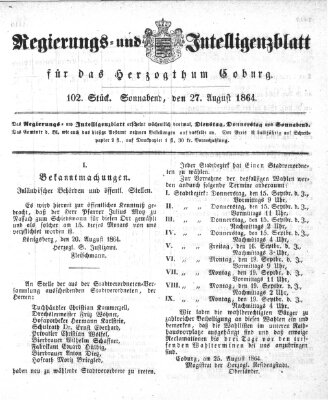 Regierungs- und Intelligenzblatt für das Herzogtum Coburg (Coburger Regierungs-Blatt) Samstag 27. August 1864