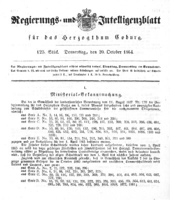 Regierungs- und Intelligenzblatt für das Herzogtum Coburg (Coburger Regierungs-Blatt) Donnerstag 20. Oktober 1864