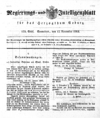 Regierungs- und Intelligenzblatt für das Herzogtum Coburg (Coburger Regierungs-Blatt) Samstag 12. November 1864