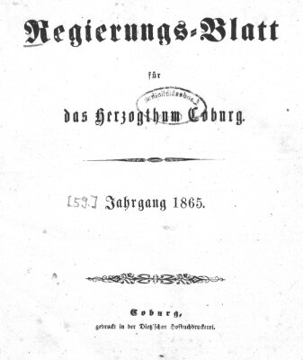 Regierungs-Blatt für das Herzogtum Coburg (Coburger Regierungs-Blatt) Dienstag 3. Januar 1865