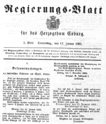 Regierungs-Blatt für das Herzogtum Coburg (Coburger Regierungs-Blatt) Donnerstag 12. Januar 1865