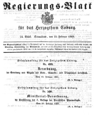 Regierungs-Blatt für das Herzogtum Coburg (Coburger Regierungs-Blatt) Samstag 25. Februar 1865