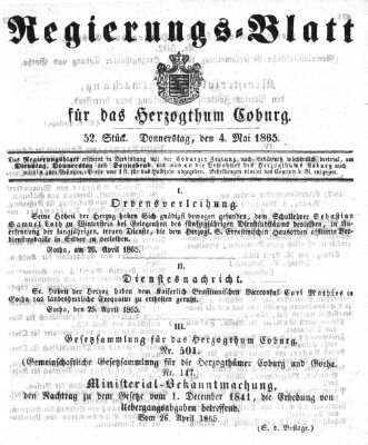 Regierungs-Blatt für das Herzogtum Coburg (Coburger Regierungs-Blatt) Donnerstag 4. Mai 1865