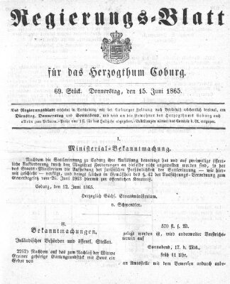 Regierungs-Blatt für das Herzogtum Coburg (Coburger Regierungs-Blatt) Donnerstag 15. Juni 1865