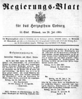 Regierungs-Blatt für das Herzogtum Coburg (Coburger Regierungs-Blatt) Mittwoch 26. Juli 1865