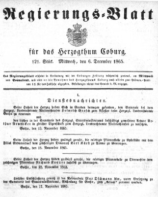 Regierungs-Blatt für das Herzogtum Coburg (Coburger Regierungs-Blatt) Mittwoch 6. Dezember 1865