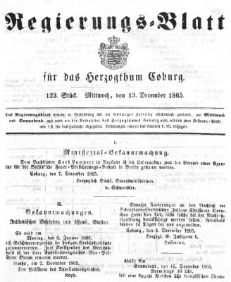 Regierungs-Blatt für das Herzogtum Coburg (Coburger Regierungs-Blatt) Mittwoch 13. Dezember 1865