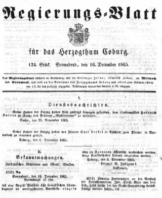 Regierungs-Blatt für das Herzogtum Coburg (Coburger Regierungs-Blatt) Samstag 16. Dezember 1865